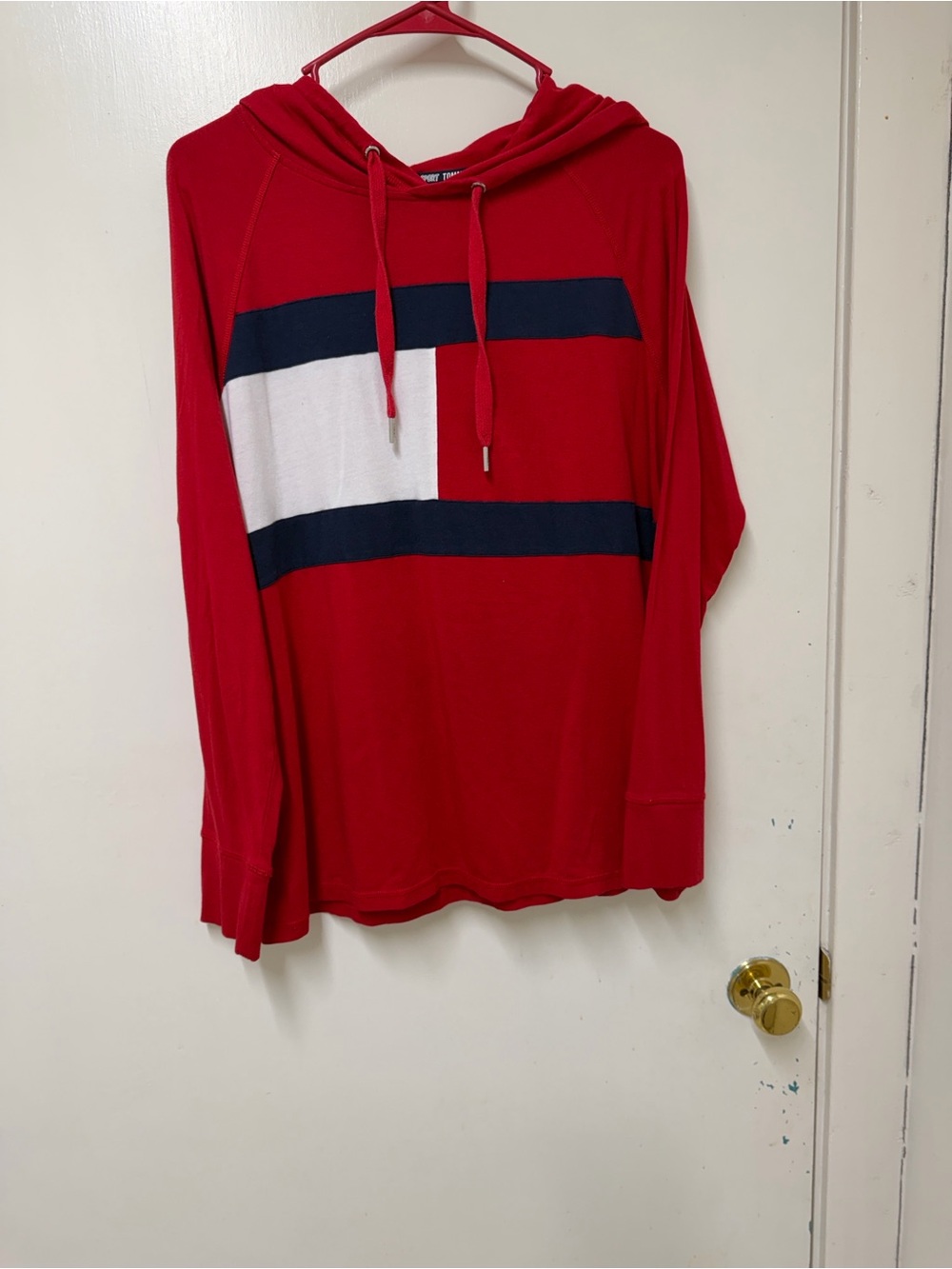 Tommy Hilfiger Red Hoodie with Navy and White Stripe